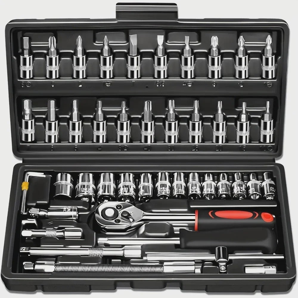 216-delige Professionele Doppenset: SAE & Metrisch, 1/4", 3/8", 1/2" Aandrijving met 72-Tands Ratel voor Auto & Huis
