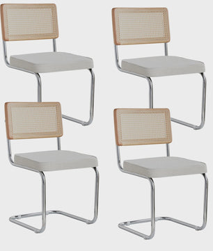 Set van 2/4 Retro Eetkamerstoelen met Rotan Rugleuning en Gestoffeerde Zitting