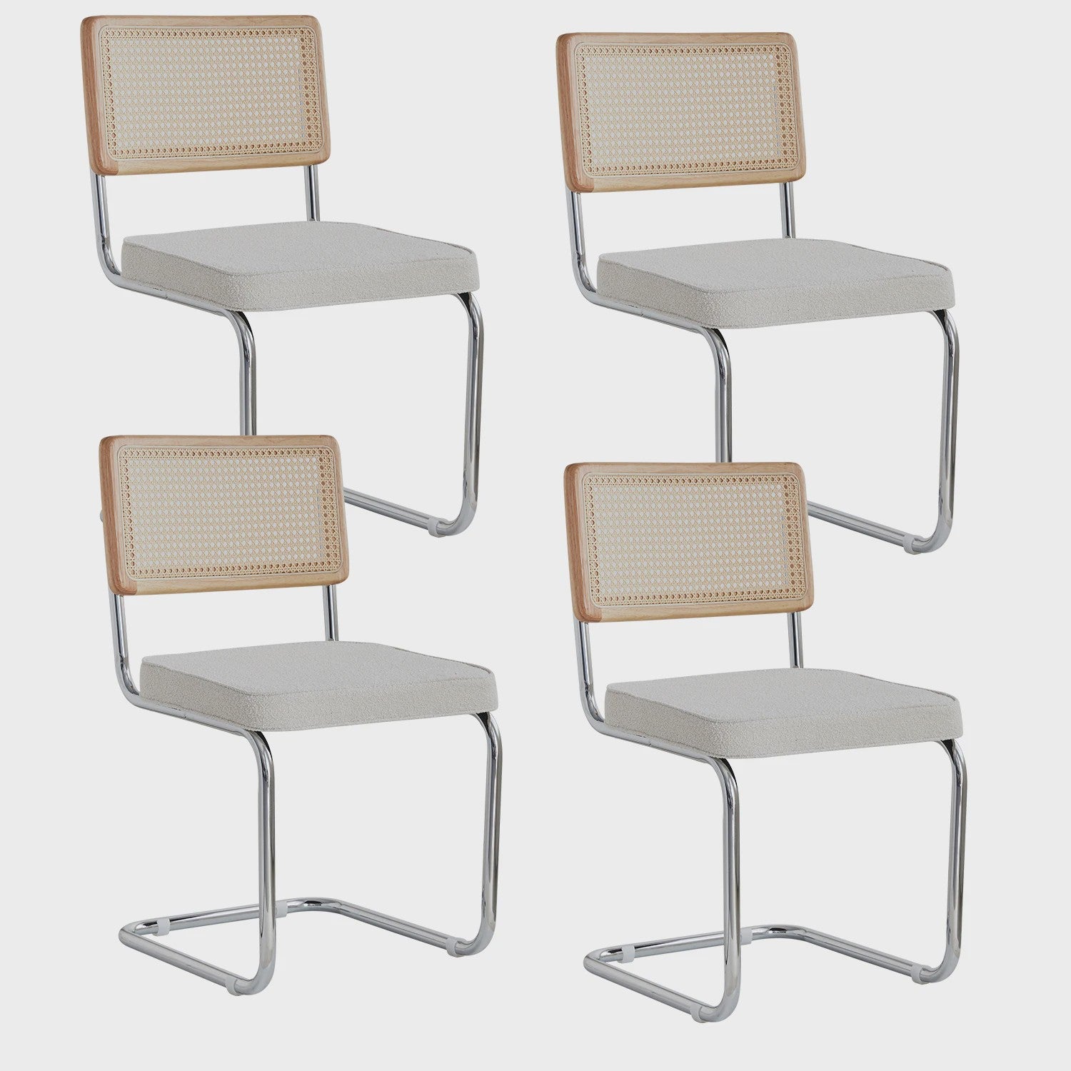 Set van 2/4 Retro Eetkamerstoelen met Rotan Rugleuning en Gestoffeerde Zitting