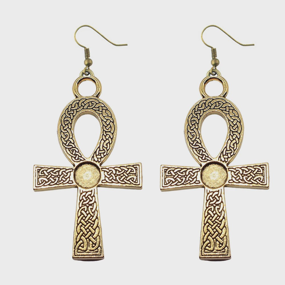 Vintage Egyptische Ankh Kruis Ketting - Grote Hanger met Lange Ketting