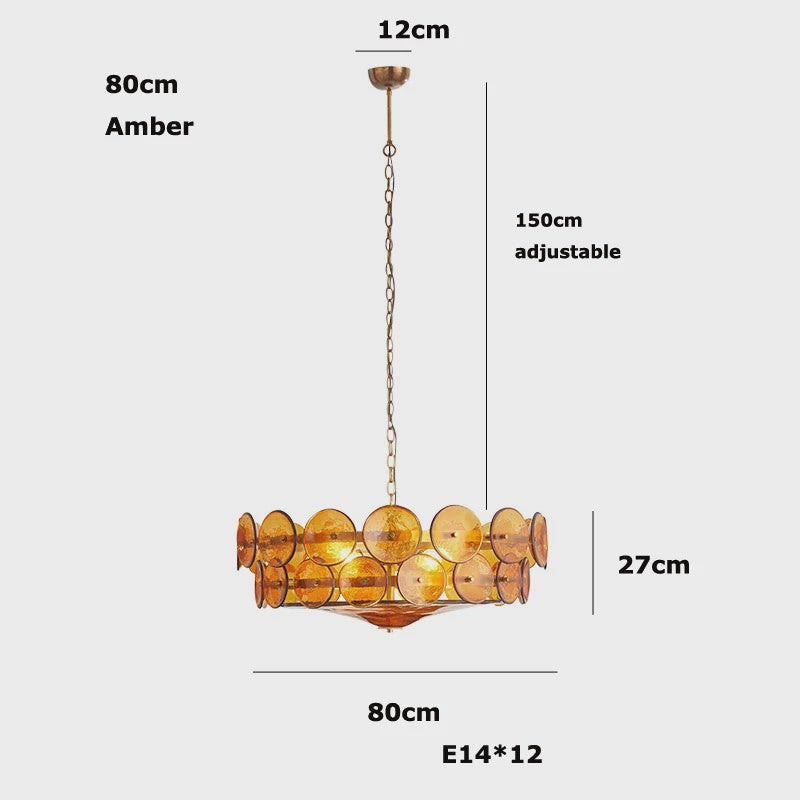 Lorenzo Design Kroonluchter - Italiaans Amber & Groen Art Glass, Bauhaus Stijl