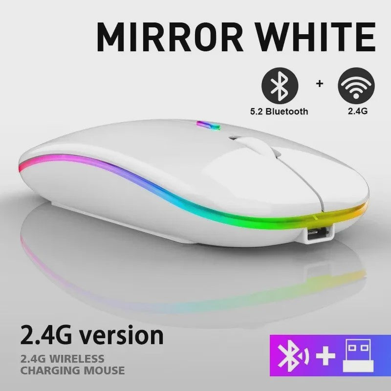 Draadloze Oplaadbare Muis met LED Verlichting - Stille Klik & Dual Mode (Bluetooth/2.4Ghz) voor PC/Laptop