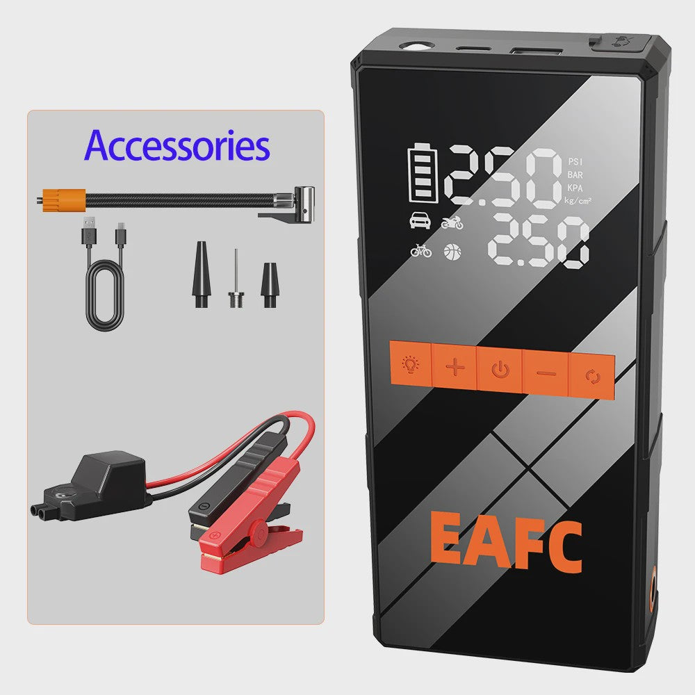 EAFC 4-in-1 Auto Startkabel Compressor: Jump Starter, Powerbank, Bandenpomp & LED
