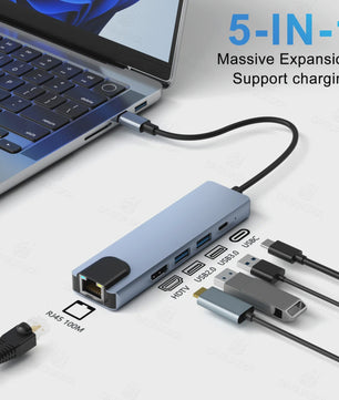 8-in-1 USB-C Hub met 4K HDMI, RJ45, SD/TF Kaartlezer & PD Snelladen