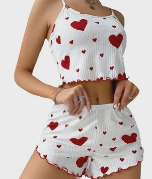 Dames Pyjama Set: 2-delig Tanktop & Shorts met Liefdesprint - Zacht & Ventilerend