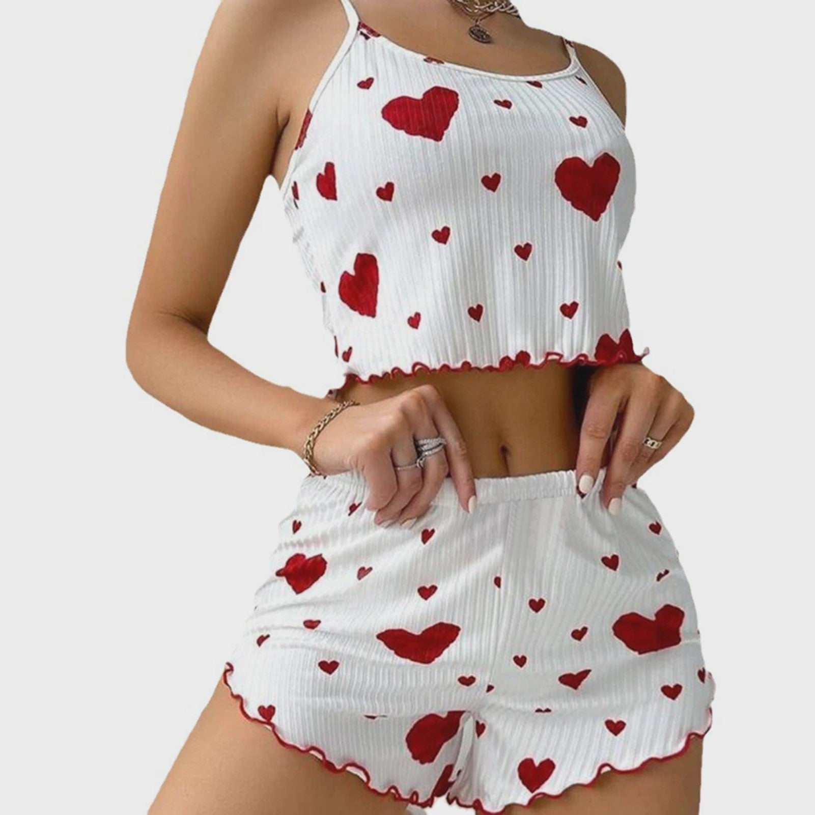 Dames Pyjama Set: 2-delig Tanktop & Shorts met Liefdesprint - Zacht & Ventilerend
