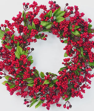 Handgemaakte Kerstkrans met Rode Bessen voor Buiten - Winter Decoratie