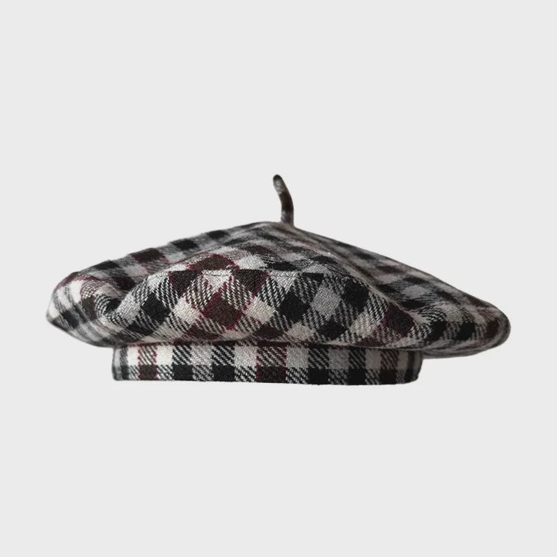 Stijlvolle Ruitjes Baret voor Dames - Retro Vliegende Schotel Hoed