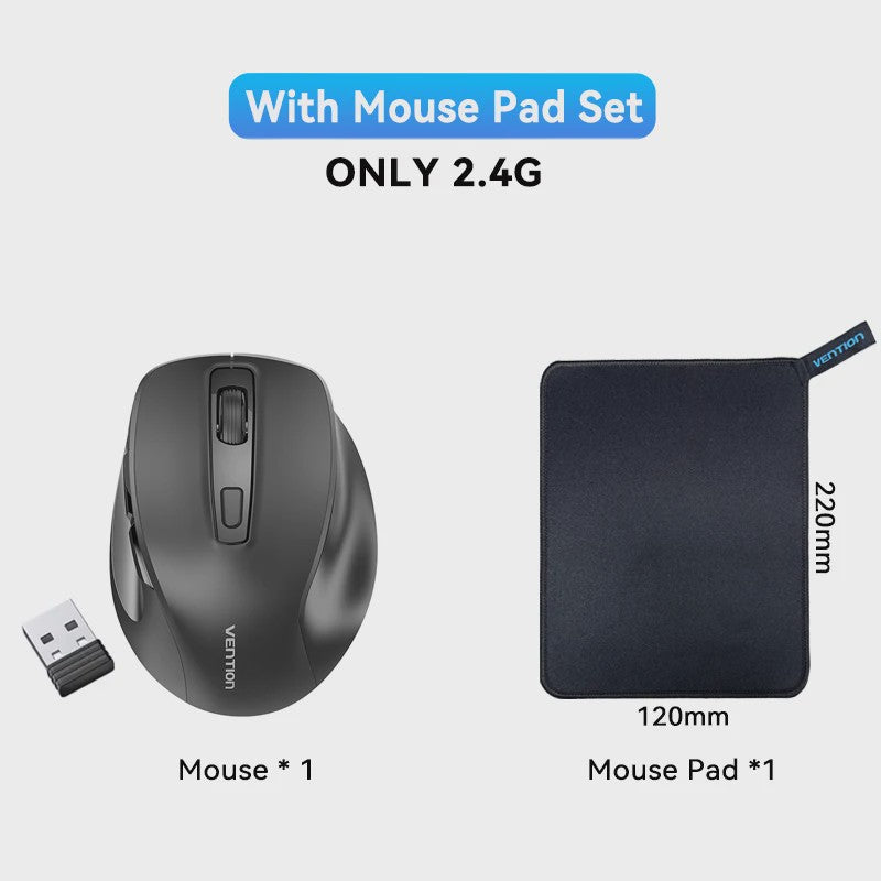 Vention Ergonomische Draadloze Muis: Bluetooth 5.1 & 2.4G Dual-Mode, 4000 DPI, Stille Knoppen