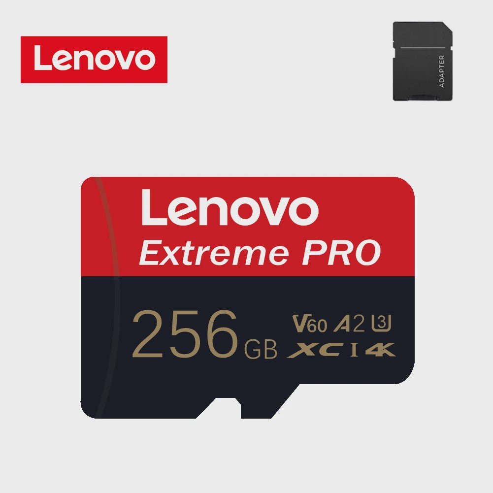 Lenovo Extreme PRO Micro SDXC Kaart 128GB/256GB/512GB U3 V60 A2 - High-Speed TF Flash voor Drone & Action Camera