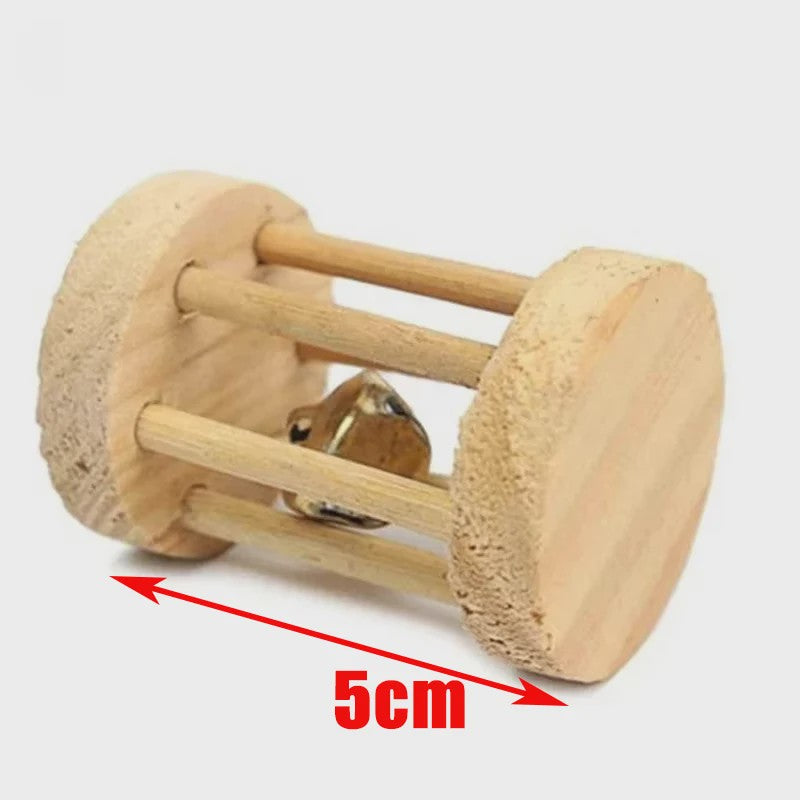 Natuurlijk Houten Speelgoed Set voor Knaagdieren, Konijnen & Hamsters - Kauwspeelgoed met Bel & Bal