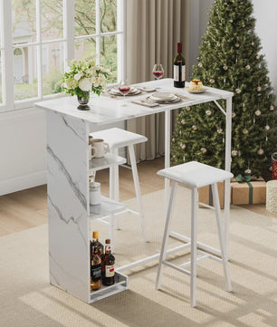 3-delige Bartafel Set met 2 Krukken en Opbergruimte - Compact Keukenmeubel