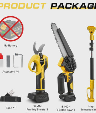 Mellwin 4-in-1 Snoei- en Zaagset: Elektrische Snoeischaar, Kettingzaag & Telescoopsteel