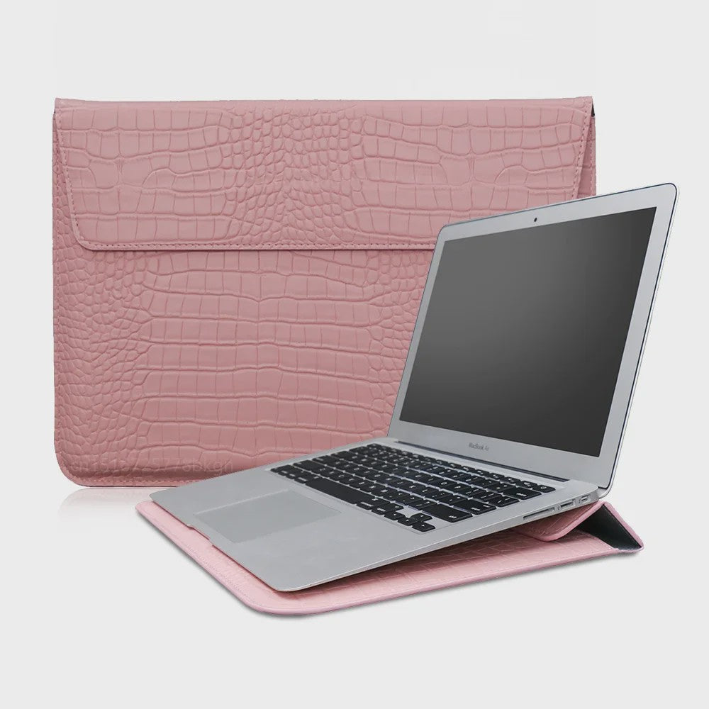 Luxe Croco Leren Laptop Sleeve & Stand voor MacBook Air/Pro 13-16 Inch