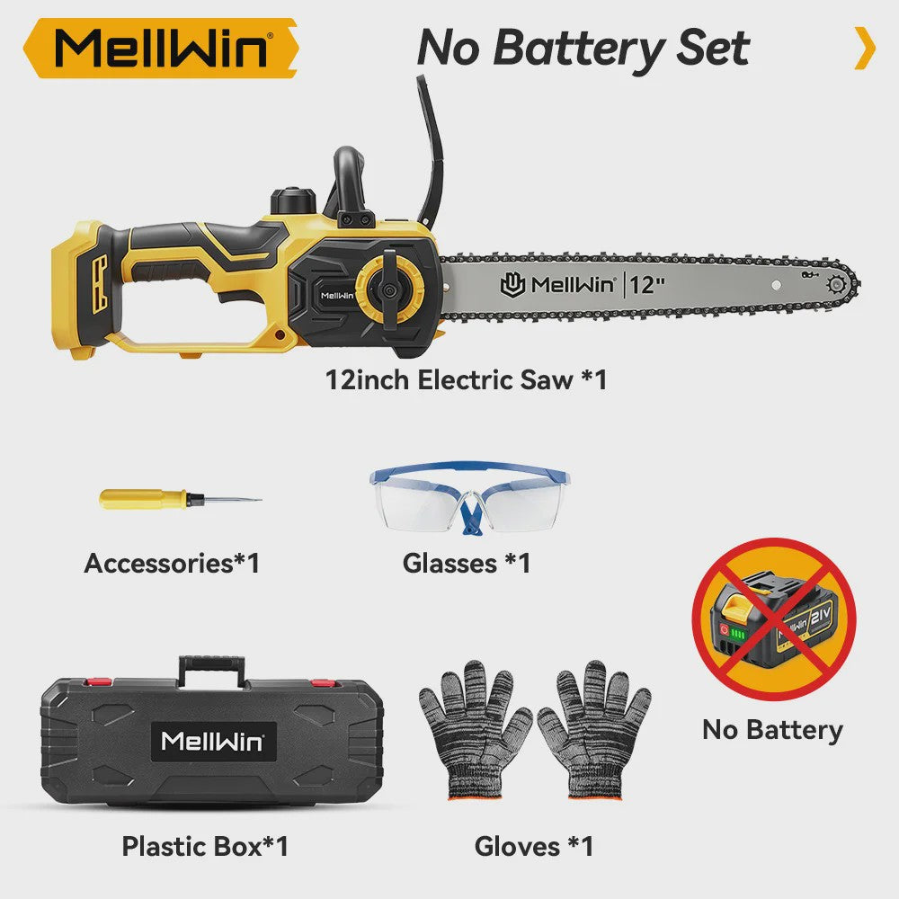 Mellwin 12-Inch Accu Kettingzaag - Krachtig 3000W Brushless, Automatische Olie Systeem