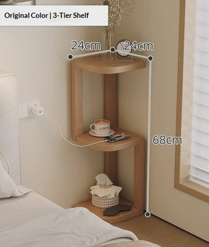 Houten Hoek Nachtkastje met 3 Niveaus - Minimalistisch & Ruimtebesparend
