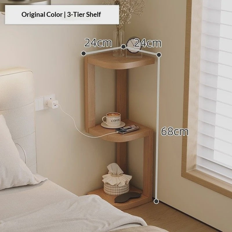 Houten Hoek Nachtkastje met 3 Niveaus - Minimalistisch & Ruimtebesparend