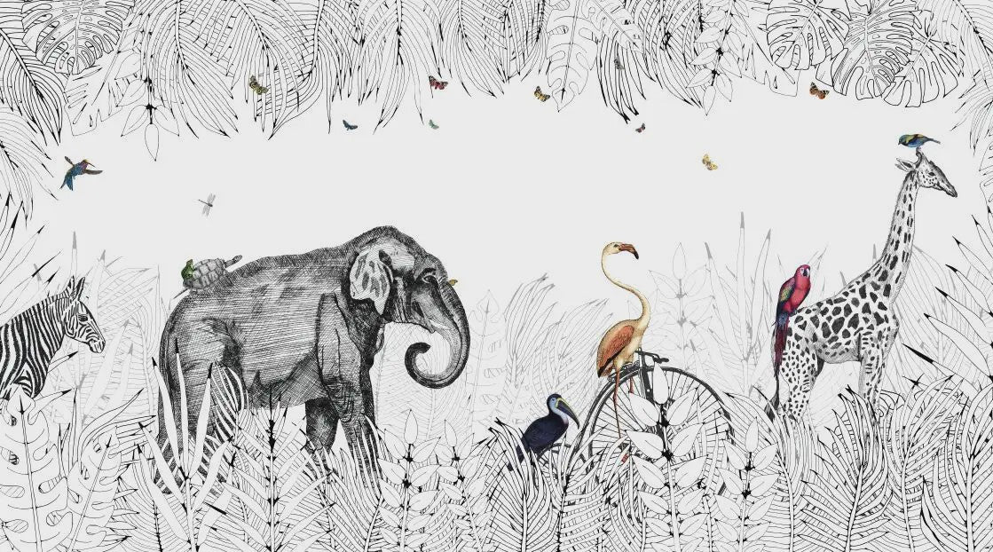Milofi 3D Muurschildering Behang: Scandinavisch Bos met Jungle Dieren voor Kinderkamer