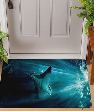 Unieke Deurmat met Oceaan Dieren: Manta, Hamerhaai & Witte Haai - Onderwater Kunst