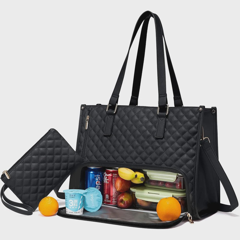 Luxe 2-in-1 Werk & Lunch Tote Bag - Geïsoleerd Compartiment, 15.6" Laptop, Waterafstotend