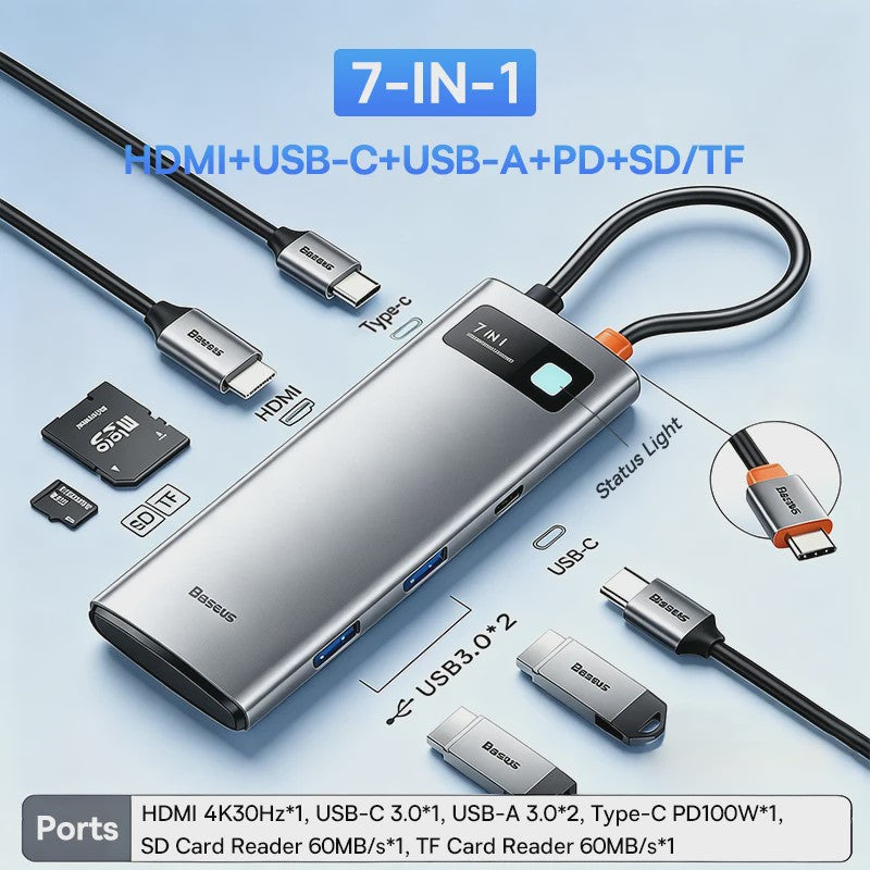 Baseus 6-in-1 USB-C Hub: 4K HDMI, 10Gbps USB 3.2, PD 100W, RJ45 Adapter