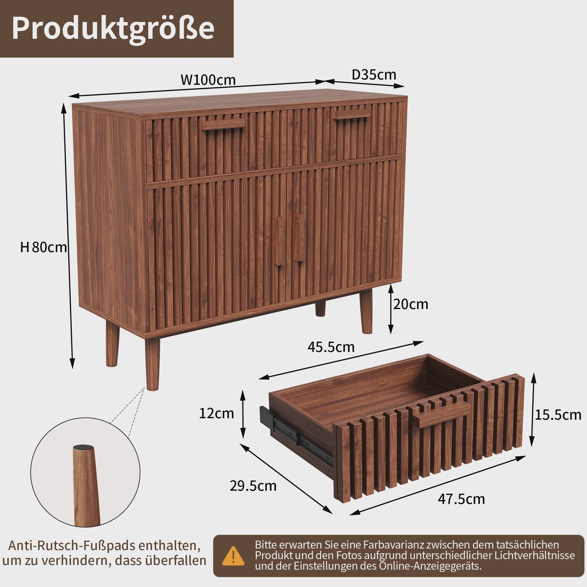 Mid-Century Houten Buffetkast met 2 Lades en 2 Deuren - Stijlvolle Console voor Woonkamer of Hal