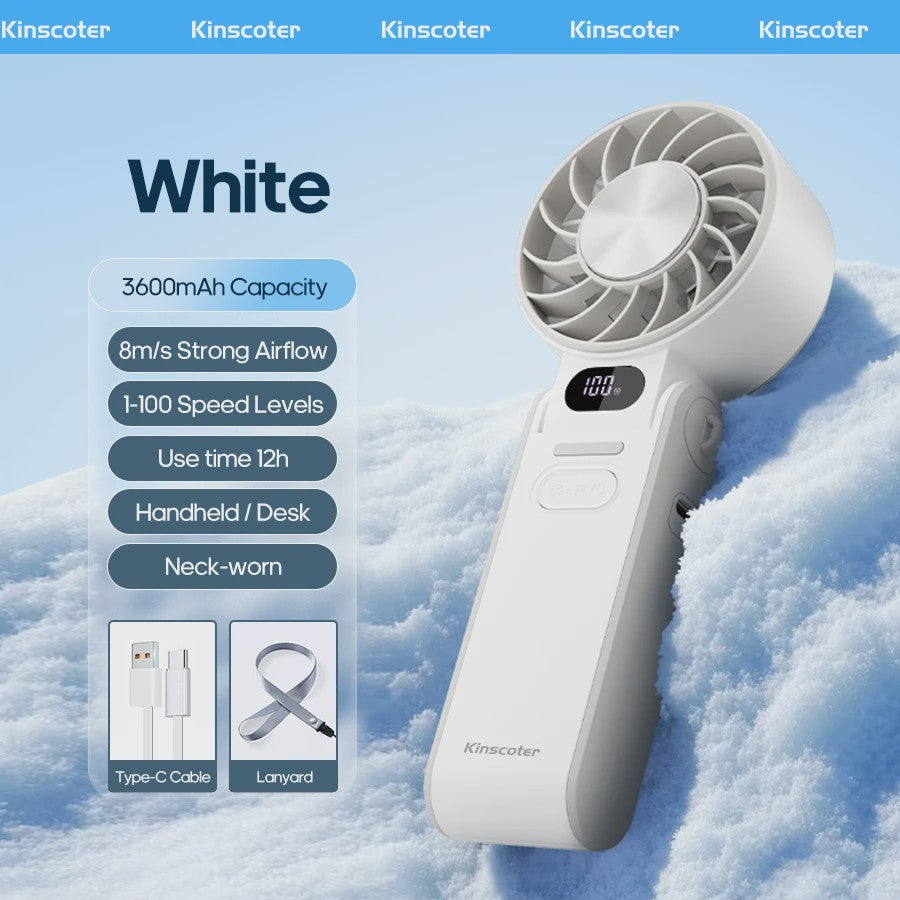Draagbare Handheld Ventilator met 3600mAh Batterij, 100 Windsnelheden & LCD Display