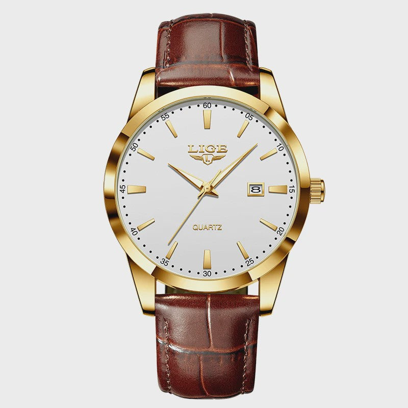 LIGE Heren Horloge Bruin Leer - Stijlvol Militair Quartz Horloge met Datum & Waterdicht
