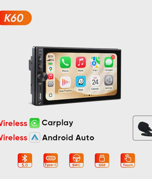 AINAVI K60 7-Inch Universele Autoradio met Draadloze CarPlay & Android Auto, Bluetooth, USB-C