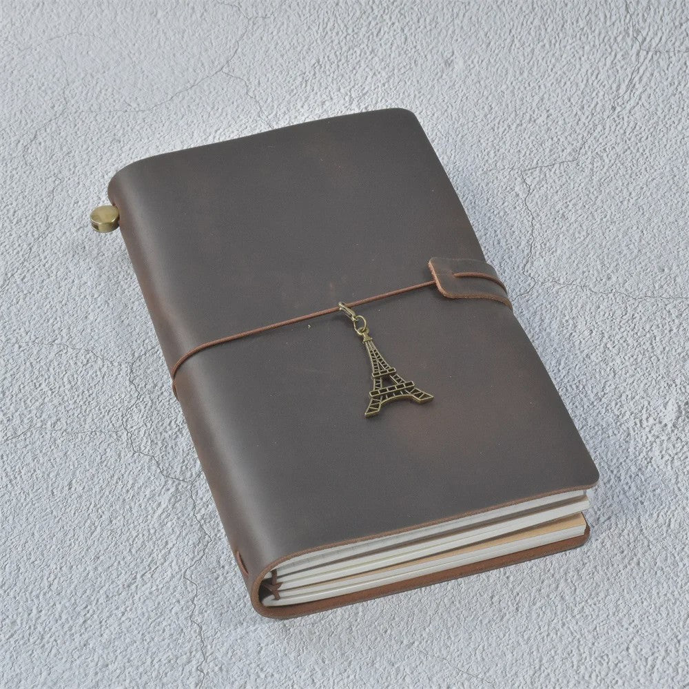 Leren Reisdagboek Navulbaar - Handgemaakt Retro Notitieboek voor Schrijven, Tekenen & Cadeau