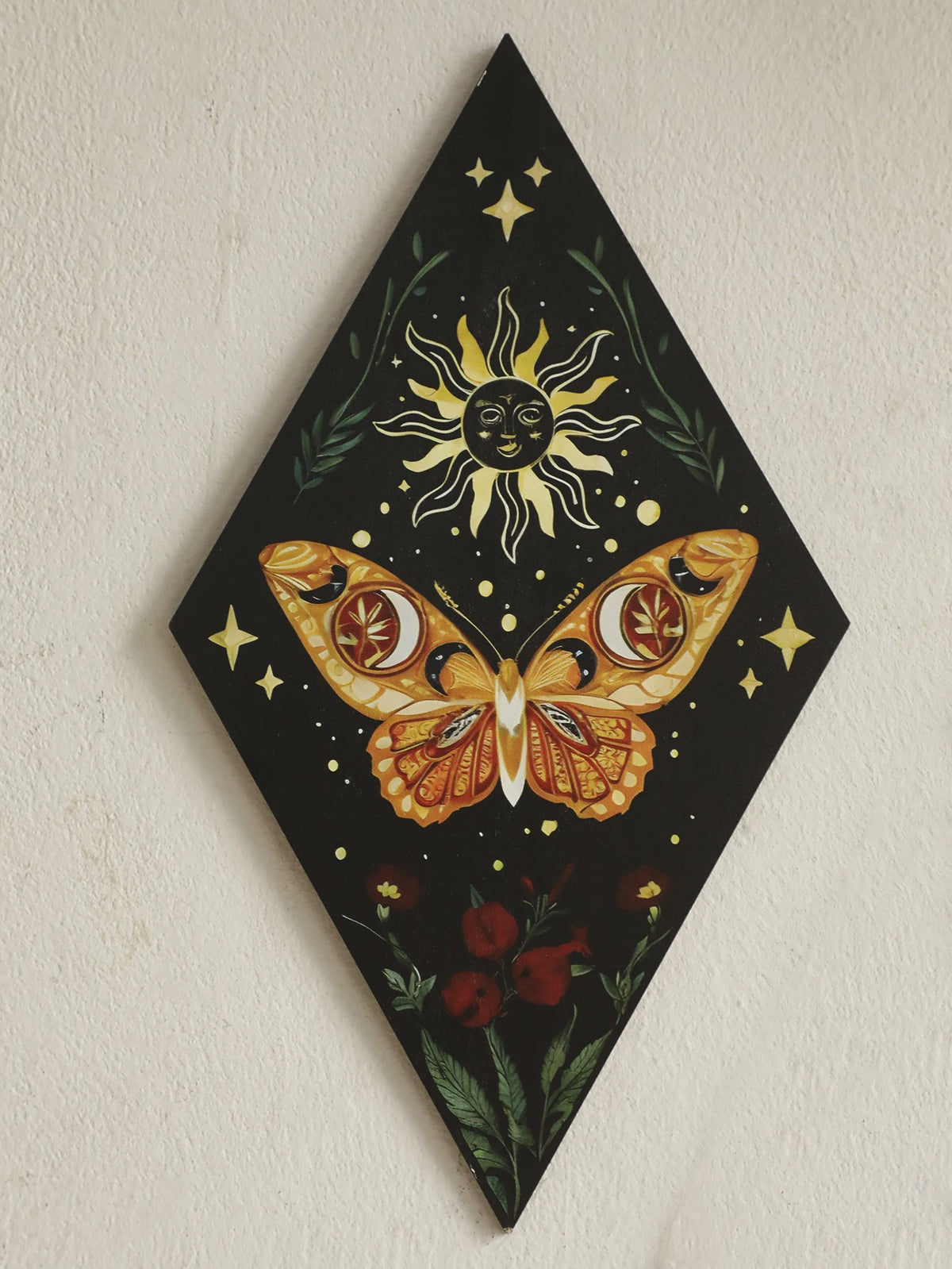 Unieke Houten Wanddecoratie Ruit Vlinder Maan Ster - Scandinavische Stijl