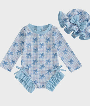 Zomerse Baby Meisjes Zwempak met Bloemenprint, Lange Mouwen en Ruches