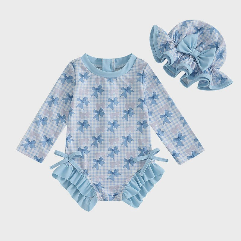 Zomerse Baby Meisjes Zwempak met Bloemenprint, Lange Mouwen en Ruches