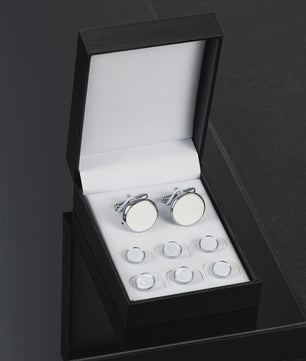 Set Manchetknopen en Studs Wit met Goudkleurig Randje - Stijlvolle Heren Accessoires