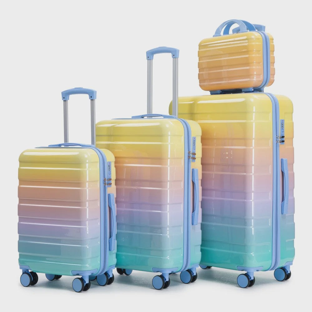 4-delige PC Hard Shell Koffer Set met Gradient Strepen en Cijferslot - Spinner Trolley Bagage