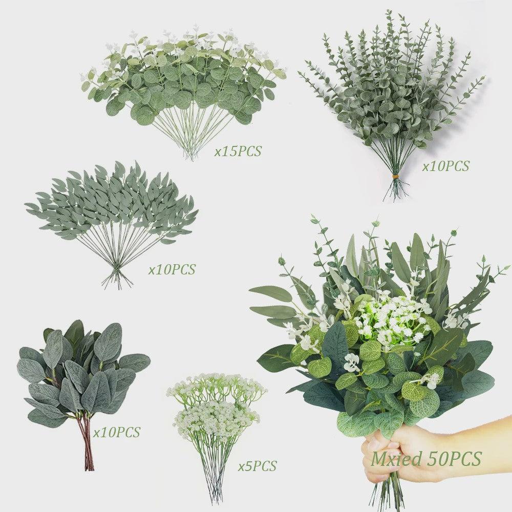 Kunstmatige Eucalyptus Takken & Bladeren Mix (50/90 Stuks) - Bloemstukken & Decoratie