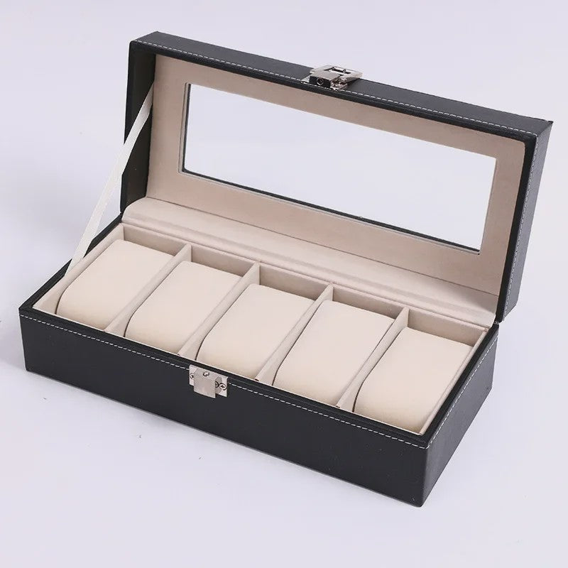 Luxe PU Leder Horlogedoos met Glazen Deksel - Diverse Vakverdelingen (2-12 Girds)
