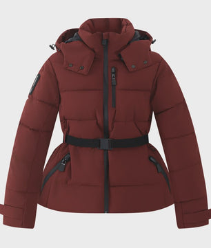 Dames Winter Parka Jas met Capuchon, Hoge Taille en Riem - Warm & Winddicht