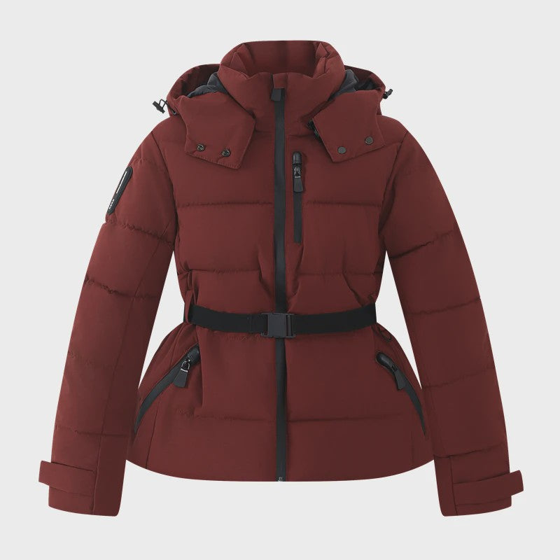 Dames Winter Parka Jas met Capuchon, Hoge Taille en Riem - Warm & Winddicht