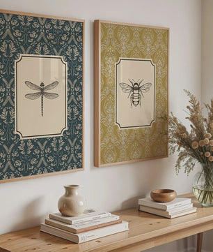 Retro Insect Canvas Print: Libelle, Bij & Kolibrie Poster voor Farmhouse & Moderne Decoratie