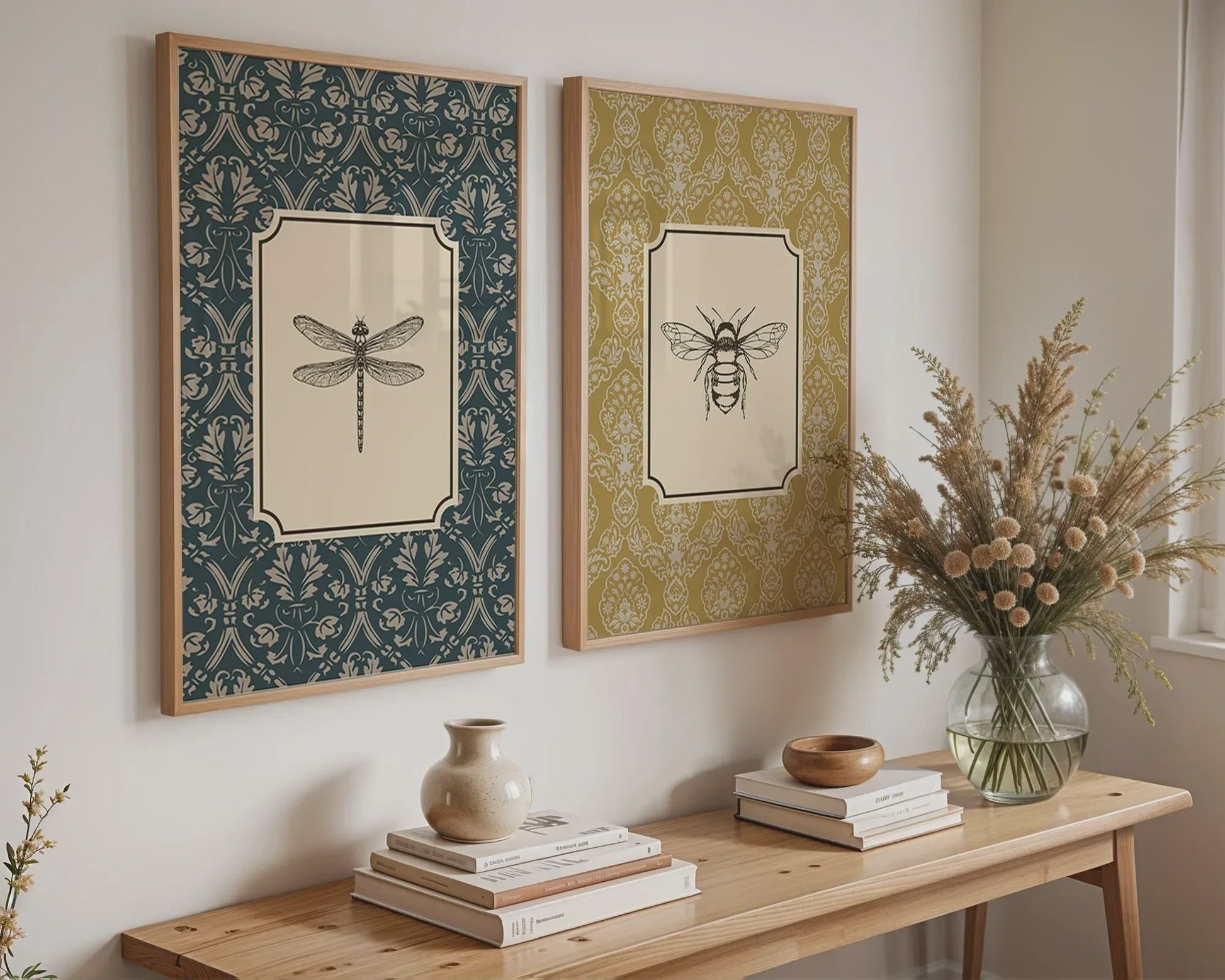 Retro Insect Canvas Print: Libelle, Bij & Kolibrie Poster voor Farmhouse & Moderne Decoratie
