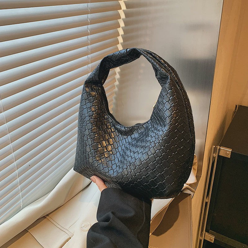 Dames Hobo Schoudertas van Zacht PU Leer - Woven Embossed Design
