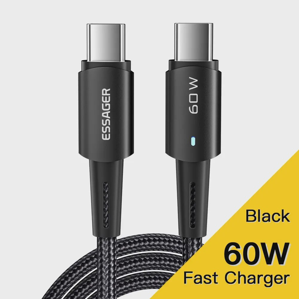 Essager PD 100W Type C naar C Kabel - Snel Opladen & Data voor Telefoon, Laptop, iPad