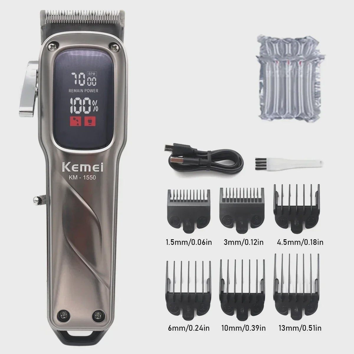 Kemei KM-1550 Professionele Baardtrimmer & Haarklipper voor Mannen - Draadloos, LED Display, USB