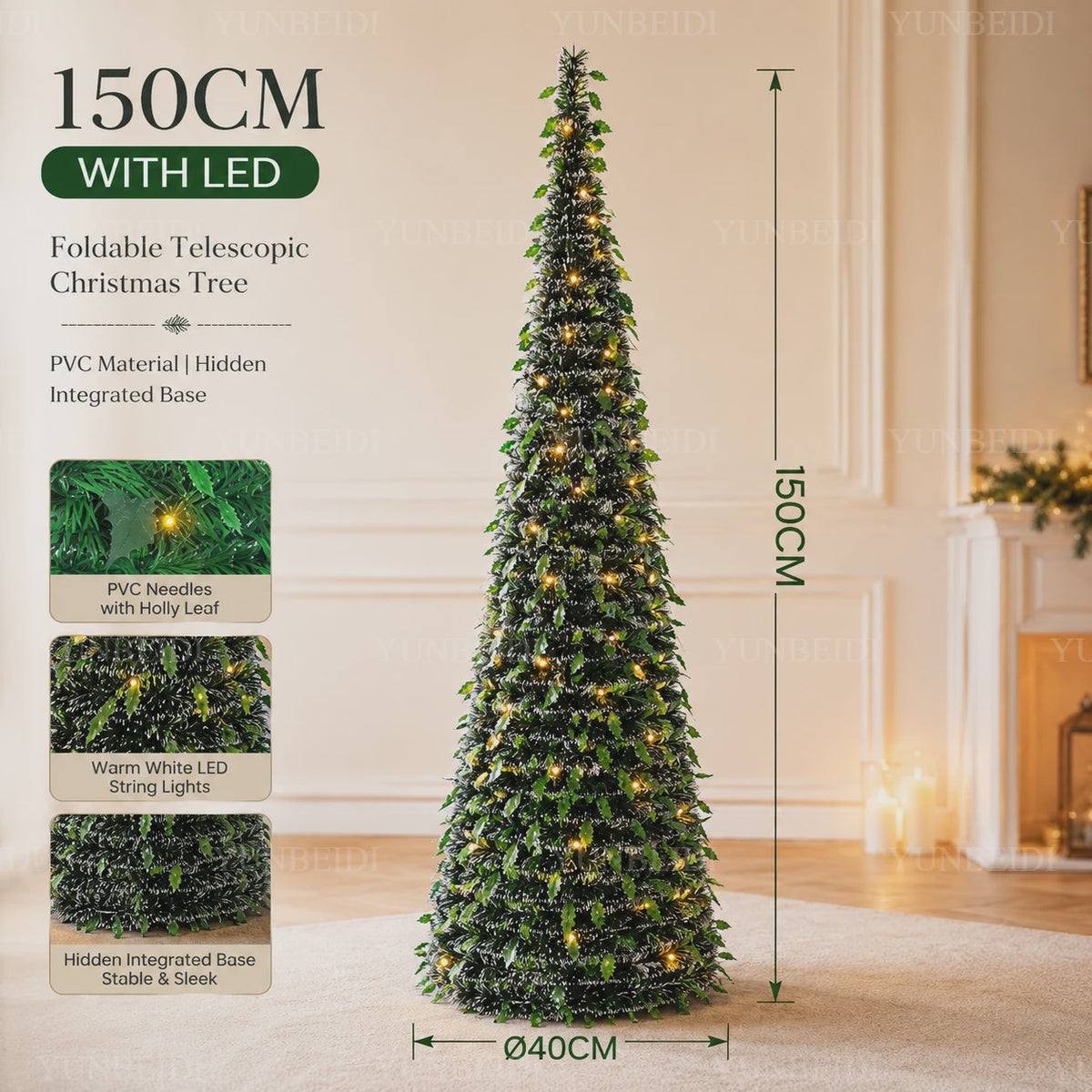 Opvouwbare Kunstkerstboom met LED-verlichting - 150cm of 180cm - Ruimtebesparend & Sfeervol