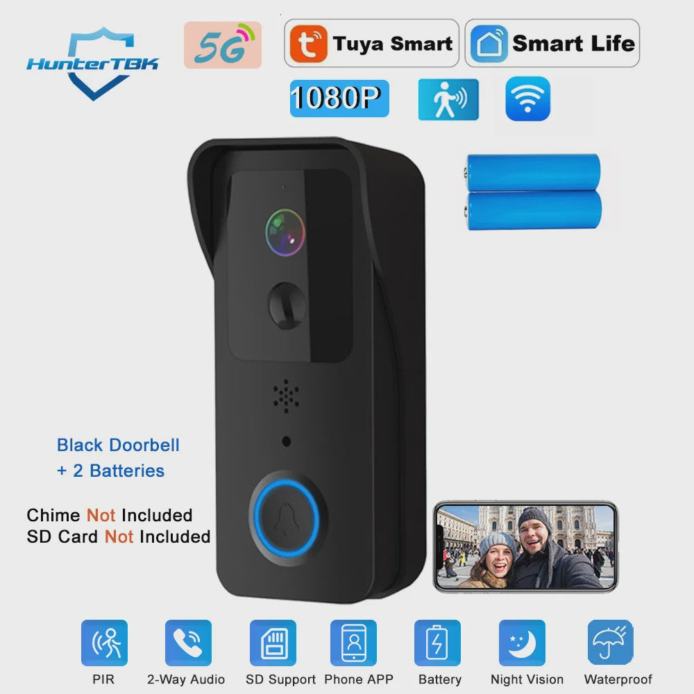 Slimme WiFi Video Deurbel met 1080P Camera, Tweeweg Audio & Nachtzicht - Tuya App