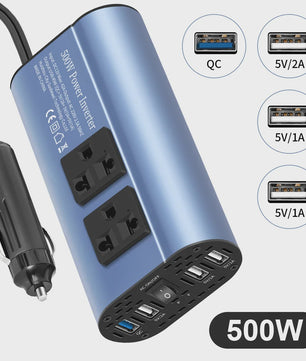Krachtige 400W/500W/1500W Auto Omvormer: DC 12V naar AC 220V met 3x USB 2.0 en 1x USB QC3.0