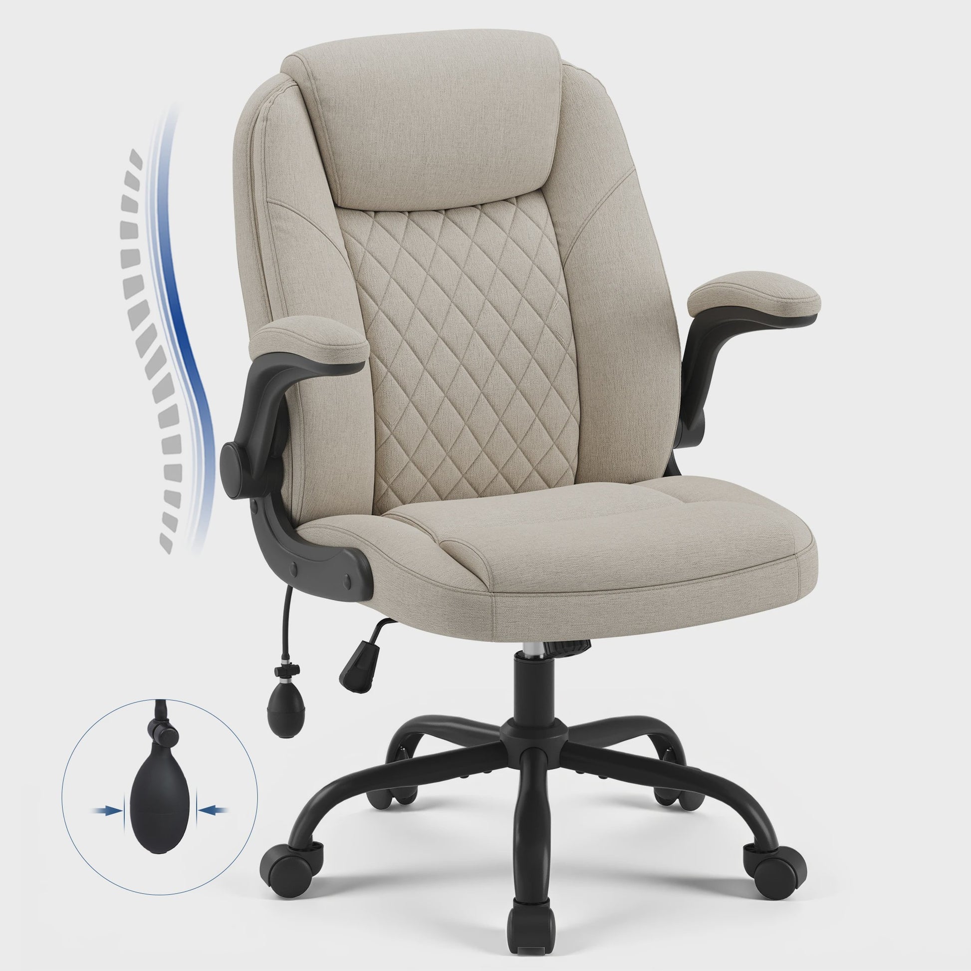 Luxe Zwarte Lederen Bureaustoel met Verstelbare Lendesteun, Dikke Vulling & Opklapbare Armleuningen – Ergonomisch voor Kantoor en Gaming