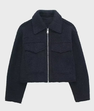Chique Grijze Dames Jas met Rits en Zakken - Vintage Stijl