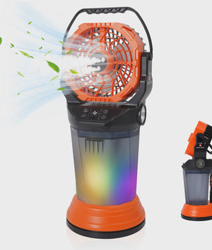 Draagbare Camping Ventilator met Vernevelaar, 2000ml Tank, 15000mAh Batterij & RGB LED Verlichting